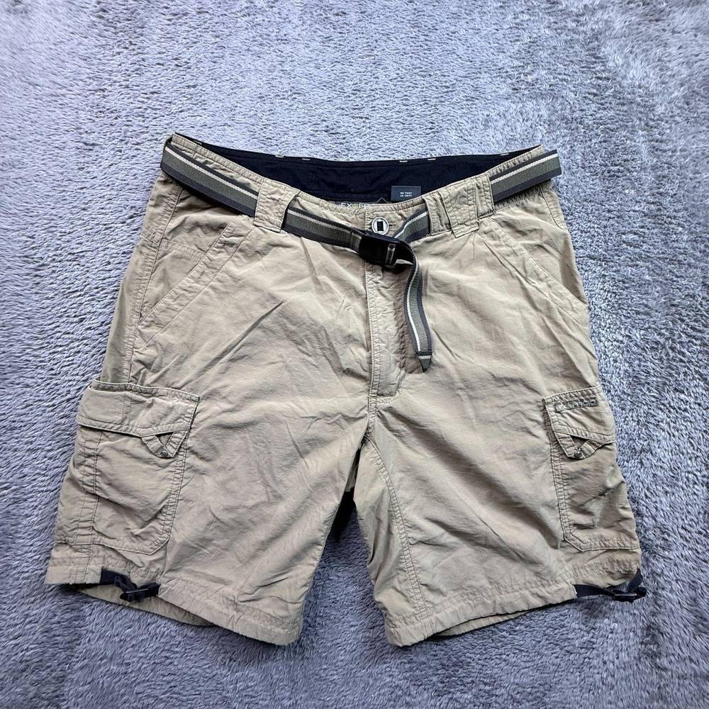 ExOfficio Cargo Shorts Mens 30 Tan 100% Nylon Belted Outdoor Hiking Gorpcore